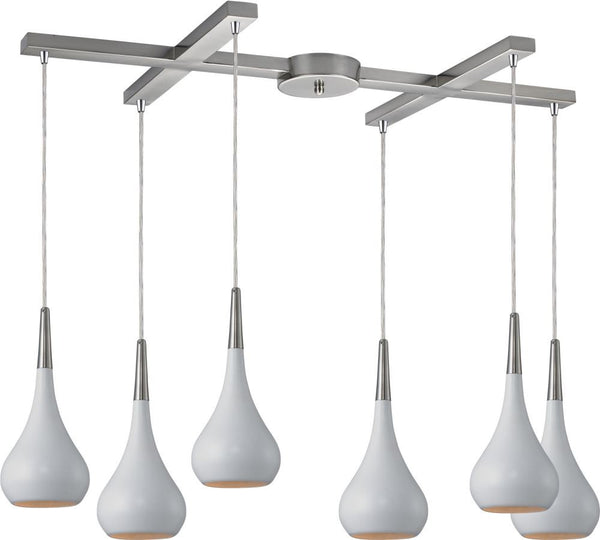 Lindsey 6 Light Pendant In White and Satin Nickel