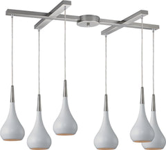 Lindsey 6 Light Pendant In White and Satin Nickel