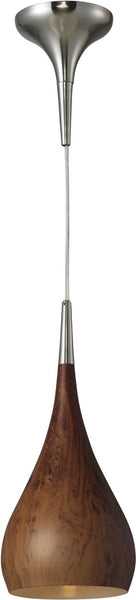 Lindsey 1 Light Pendant In Burl Wood and Satin Nickel