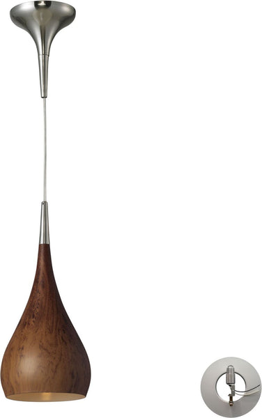 Lindsey 1 Light Pendant In Burl Wood and Satin Nickel - Includes Recessed Lighting Kit