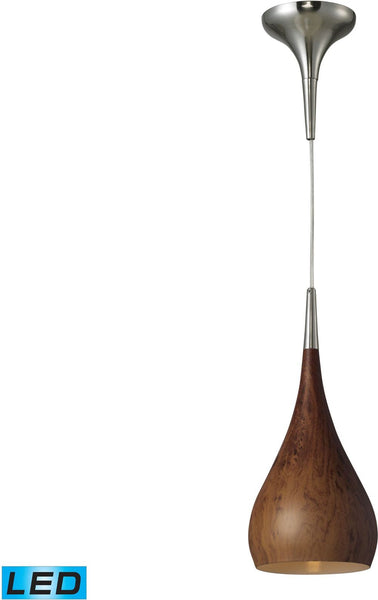 Lindsey 1 Light Led Pendant In Burl Wood and Satin Nickel