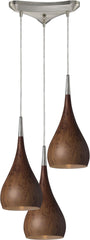 Lindsey 3 Light Pendant In Burl Wood and Satin Nickel