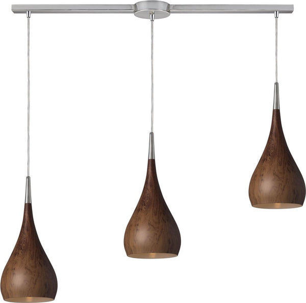 Lindsey 3 Light Pendant In Burl Wood and Satin Nickel