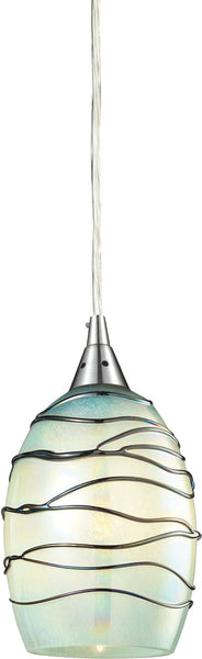Vines 1 Light Pendant In Satin Nickel and Mint Glass