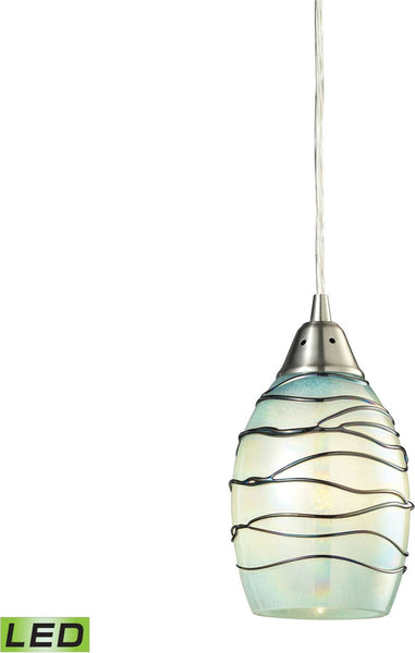 Vines 1 Light Led Pendant In Satin Nickel and Mint Glass
