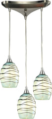Vines 3 Light Pendant In Satin Nickel and Mint Glass