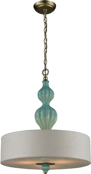 Lilliana 3 Light Pendant In Aged Silver and Seafoam Ceramic