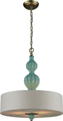 Lilliana 3 Light Pendant In Aged Silver and Seafoam Ceramic