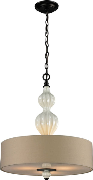 Lilliana 3 Light Pendant In Aged Bronze and Cream Ceramic