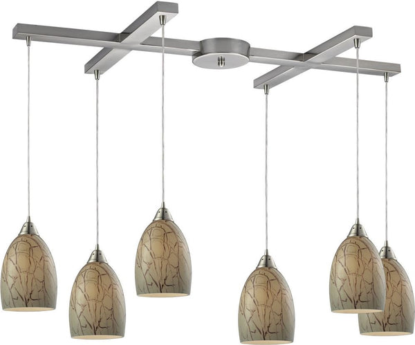 Crackle 6 Light Pendant In Satin Nickel