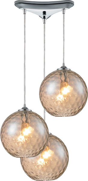Watersphere 3 Light Pendant In Polished Chrome and Champagne Glass