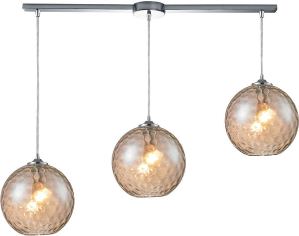 Watersphere 3 Light Pendant In Polished Chrome and Champagne Glass