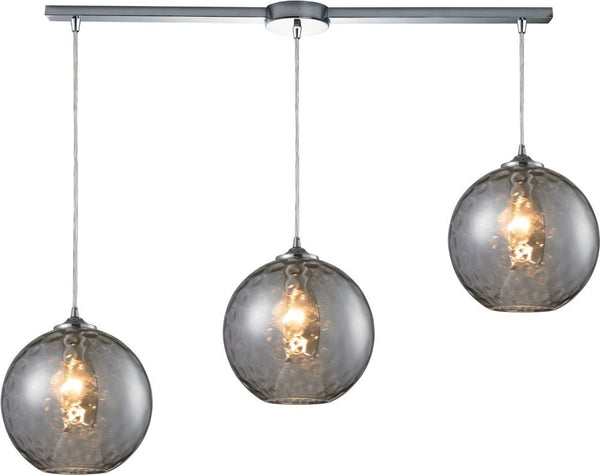 Watersphere 3 Light Pendant In Polished Chrome and Smoke Glass