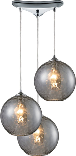 Watersphere 3 Light Pendant In Polished Chrome and Smoke Glass