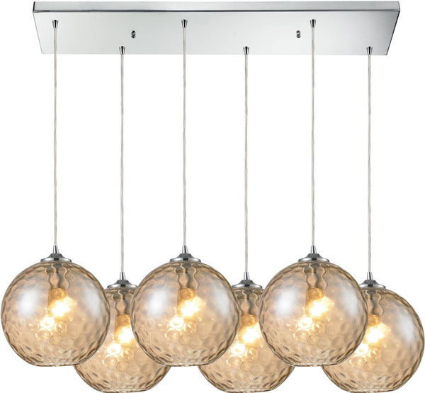Watersphere 6 Light Pendant In Polished Chrome and Champagne Glass
