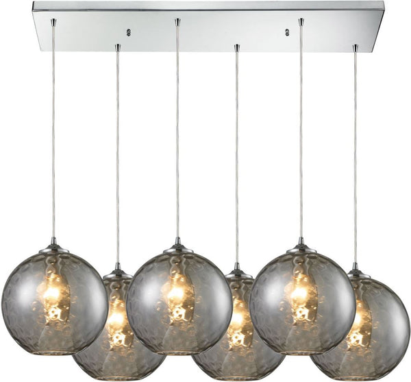 Watersphere 6 Light Pendant In Polished Chrome and Smoke Glass
