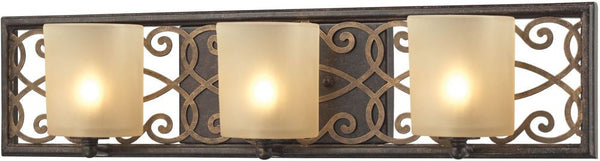 Santa Monica 3 Light Vanity In Weatbered Bronze With Gold Highlights