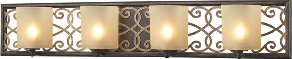 Santa Monica 4 Light Vanity In Weatbered Bronze With Gold Highlights