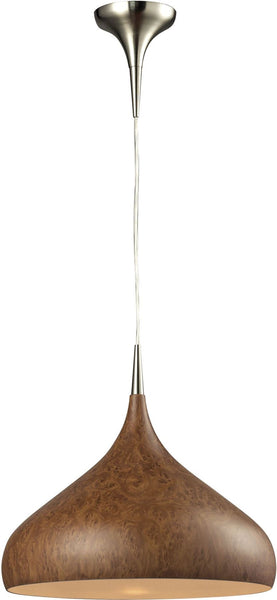 Lindsey 1 Light Pendant In Burl Wood and Satin Nickel