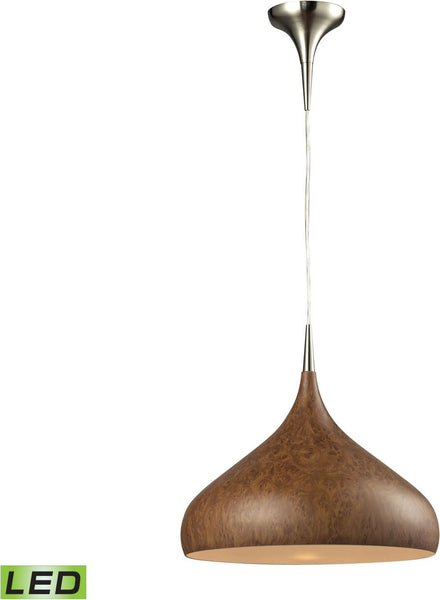 Lindsey 1 Light Led Pendant In Burl Wood and Satin Nickel