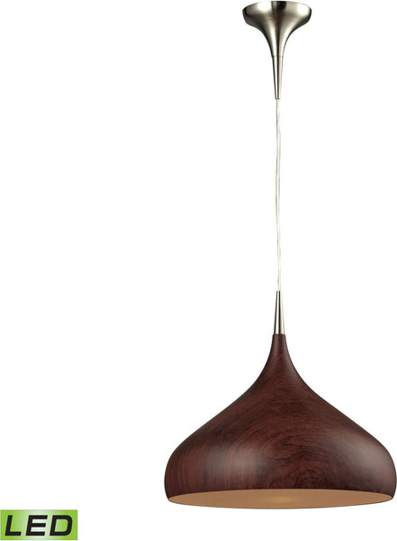 Lindsey 1 Light Led Pendant In Dark Walnut Satin Nickel