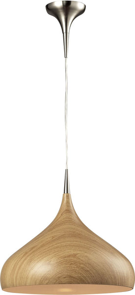 Lindsey 1 Light Pendant In Medium Oak and Satin Nickel