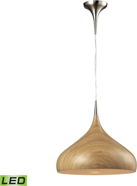 Lindsey 1 Light Led Pendant In Medium Oak and Satin Nickel