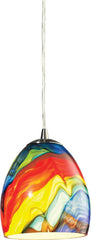 Colorwave 1 Light Pendant In Satin Nickel and Rainbow Streak Glass
