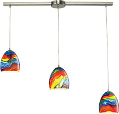 Colorwave 3 Light Pendant In Satin Nickel and Rainbow Streak Glass