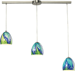 Colorwave 3 Light Pendant In Satin Nickel and Tropics Glass