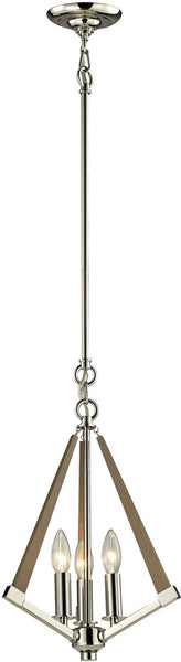 Madera 3 Light Pendant In Polished Nickel and Natural Wood
