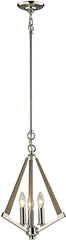 Madera 3 Light Pendant In Polished Nickel and Natural Wood