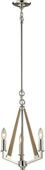 Madera 3 Light Chandelier In Polished Nickel and Natural Wood
