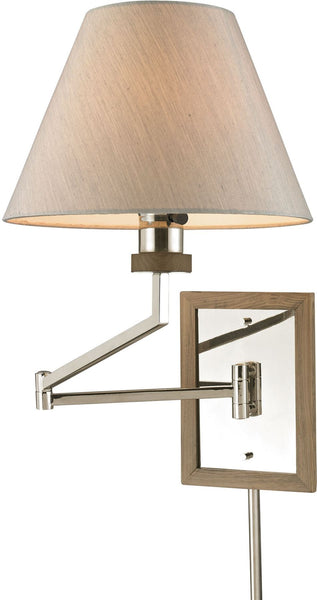 Madera 1 Light Swingarm In Polished Nickel and Natural Wood