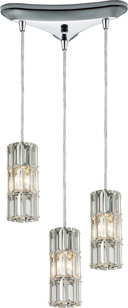 Cynthia 3 Light Pendant In Polished Chrome and Clear K9 Crystal