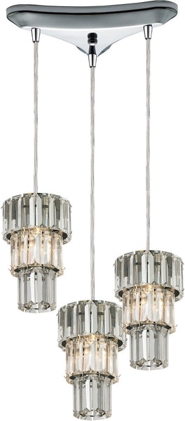 Cynthia 3 Light Pendant In Polished Chrome and Clear K9 Crystal