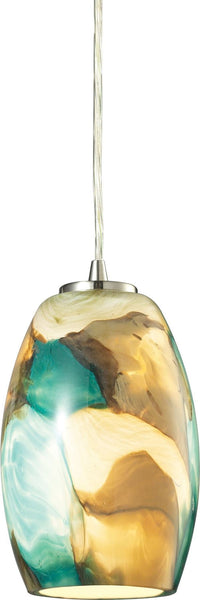 Surreal 1 Light Pendant In Satin Nickel With Cream and Green Glass