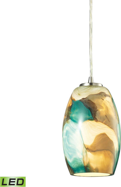 Surreal 1 Light Led Pendant In Satin Nickel With Cream and Green Glass