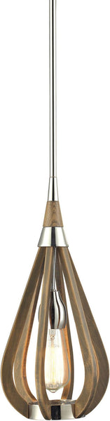 Janette 1 Light Pendant In Polished Nickel and Chestnut