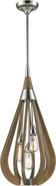 Janette 3 Light Pendant In Polished Nickel and Chestnut