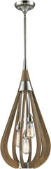 Janette 3 Light Pendant In Polished Nickel and Chestnut