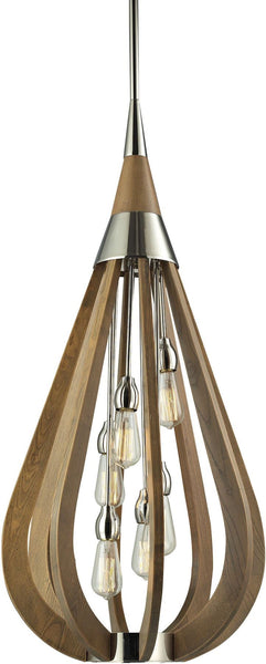 Janette 6 Light Pendant In Polished Nickel and Chestnut