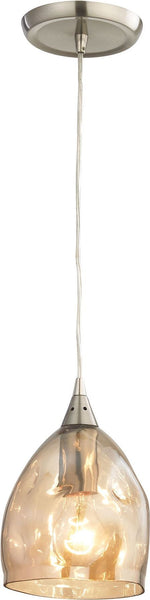 Niche 1 Light Pendant In Satin Nickel and Champagne Plated Glass