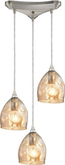 Niche 3 Light Pendant In Satin Nickel and Champagne Plated Glass