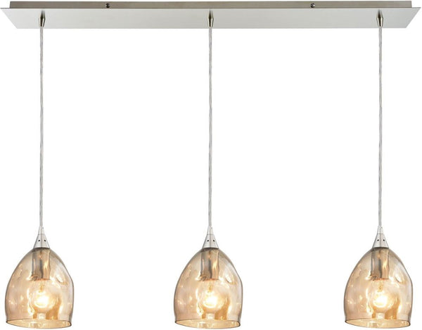 Niche 3 Light Pendant In Satin Nickel and Champagne Plated Glass