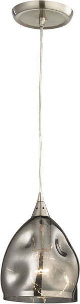 Niche 1 Light Pendant In Satin Nickel and Black Chrome Glass