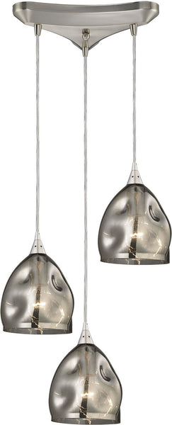 Niche 3 Light Pendant In Satin Nickel and Black Chrome Glass