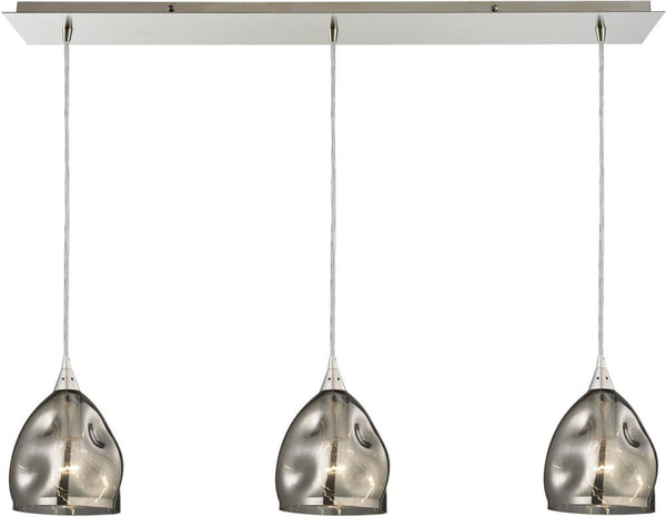 Niche 3 Light Pendant In Satin Nickel and Black Chrome Glass
