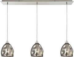 Niche 3 Light Pendant In Satin Nickel and Black Chrome Glass