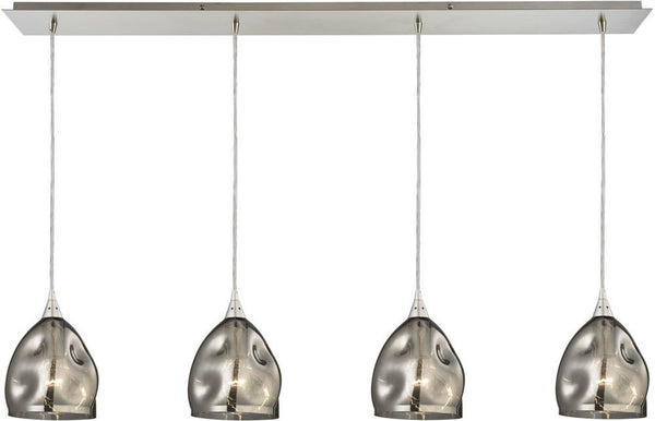 Niche 4 Light Pendant In Satin Nickel and Black Chrome Glass